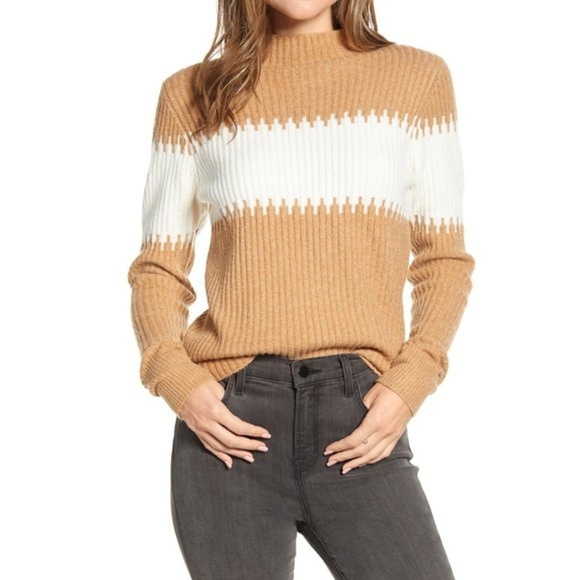 French Connection Sweaters - French Connection Sofia Ballon Sleeve Mock Neck Rib Knit Sweater Size S NWT $148